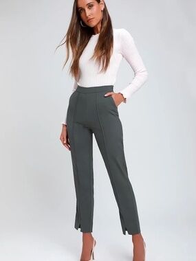 Lulus Charcoal Gray High Waist Split Hem Ankle Pants Size M